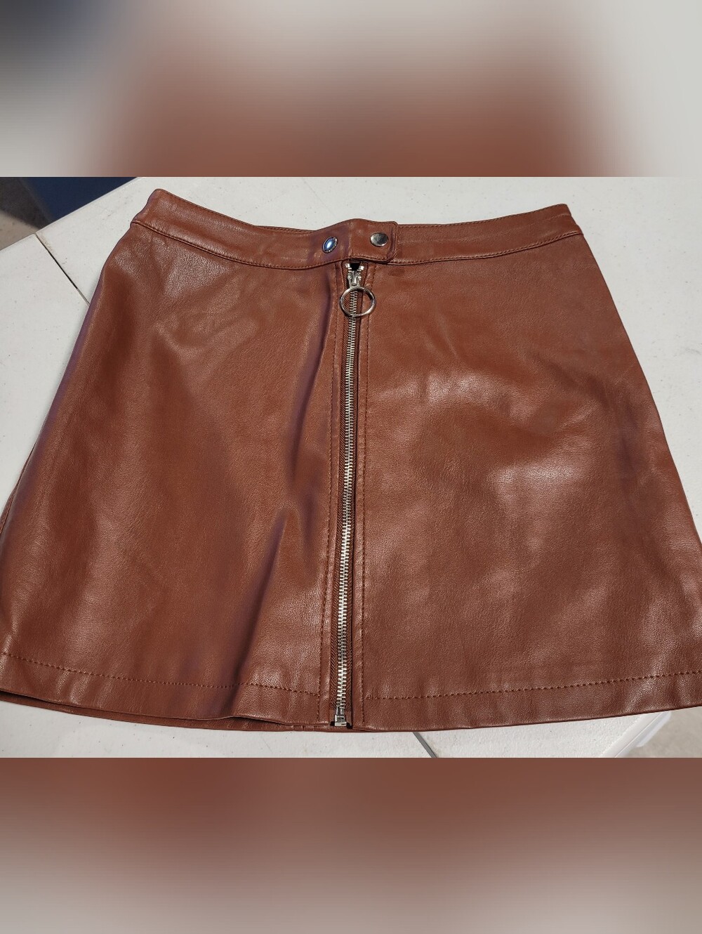 Forever 21 Brown Faux Leather Zip-Front Mini Skirt